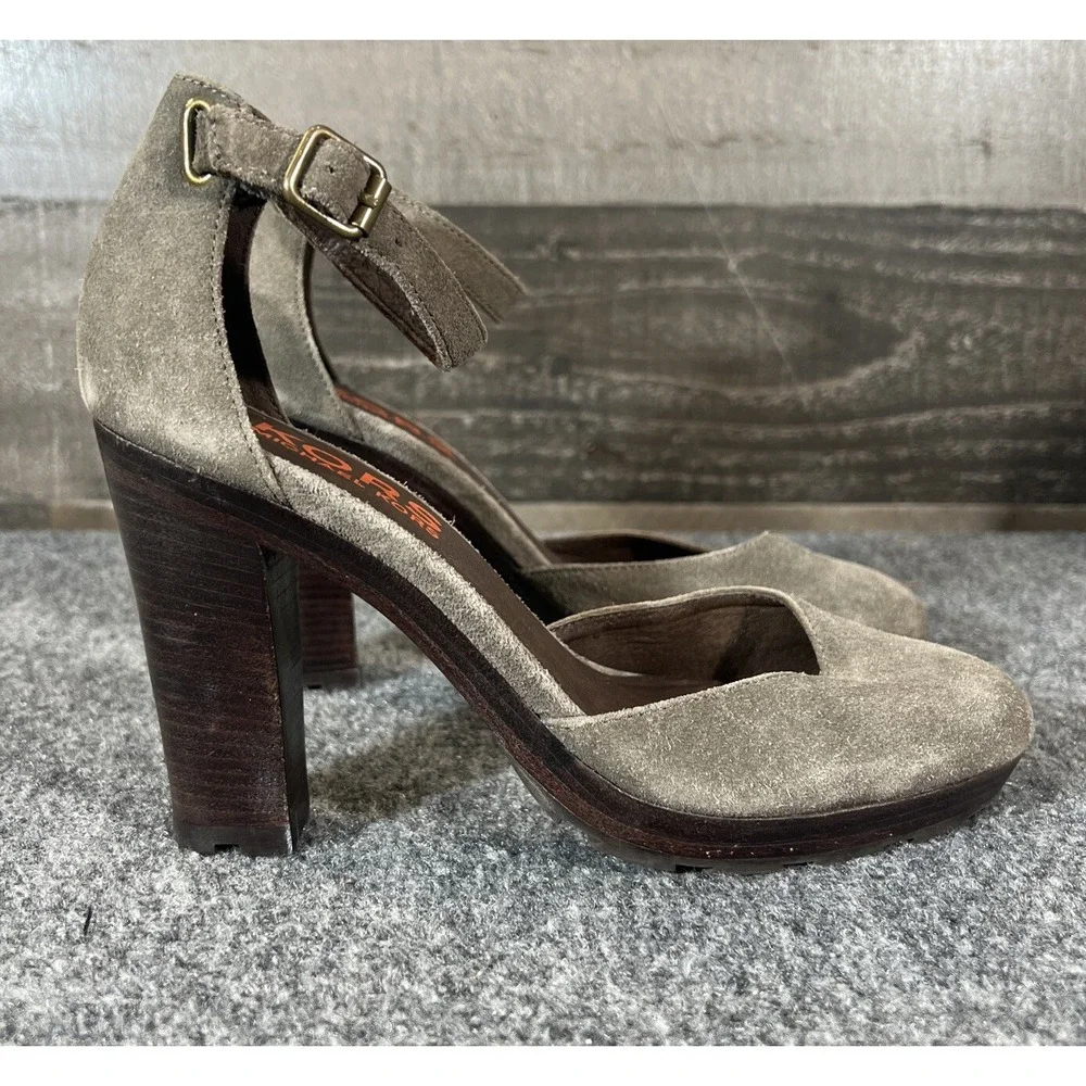 MICHAEL Michael Kors Brown Leather Suede Platform Ankle Strap Heels Size 5.5 M